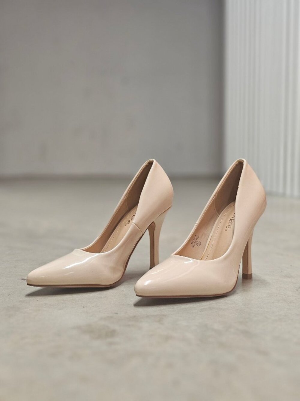 Nude Patent Faux Leather Pointed-Toe High Heels 4-Inch Stiletto